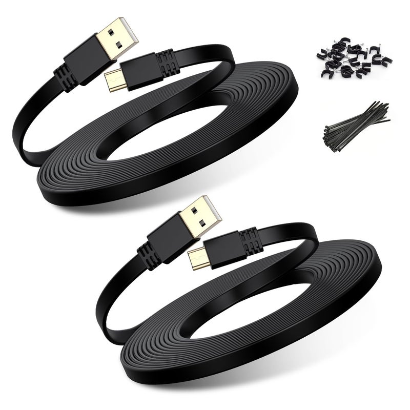 Basesailor Micro USB Power Cable 30FT 2Pack,9M Flat Micro USB Charging Power Cord,Charger for Wyze Cam Pan V4,Yi Cam,Nest Cam,Blink Mini/XT/XT2/3rd Gen Camera,Arlo Q,Furbo Dog,Netvue,Xbox Controller - Image 1
